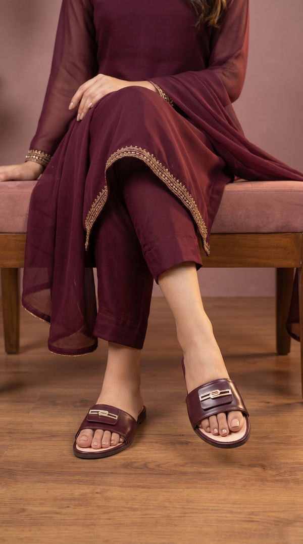 Maroon Casual Women Slipper CL2331
