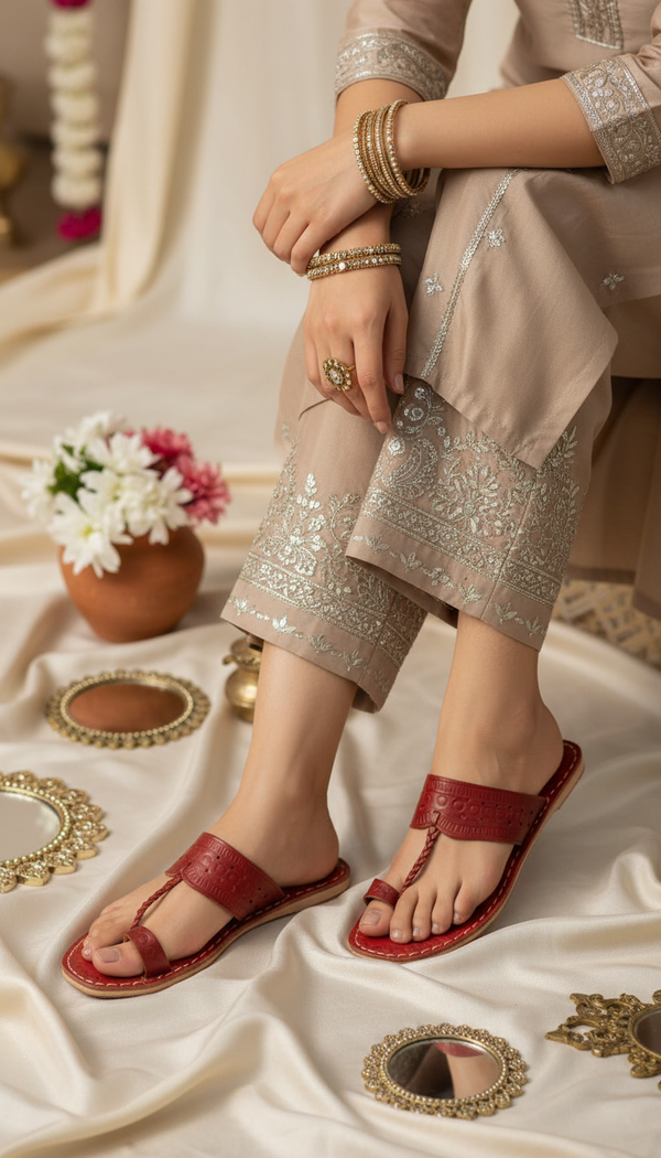 Maroon Leather Kolapori For Women EC0262