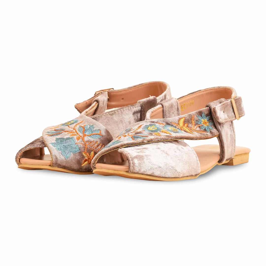 Golden Formal Peshawari Chappal For Ladies EC3184