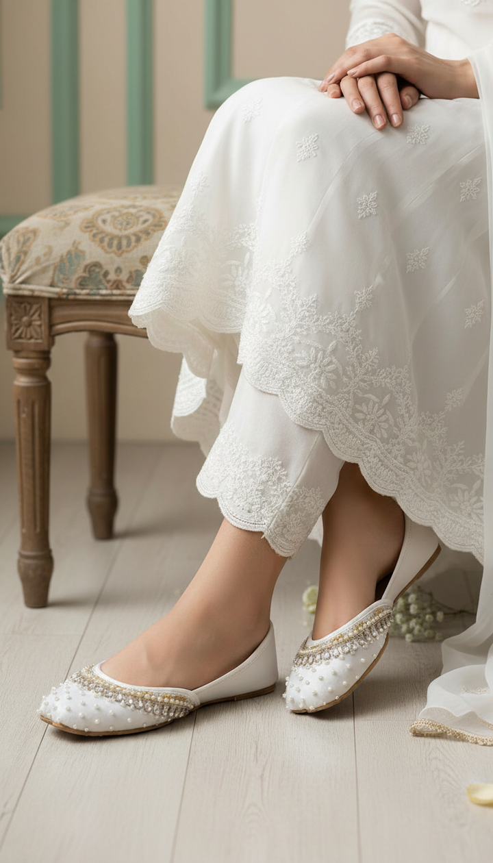 White Fancy Khussa For Ladies EC8614