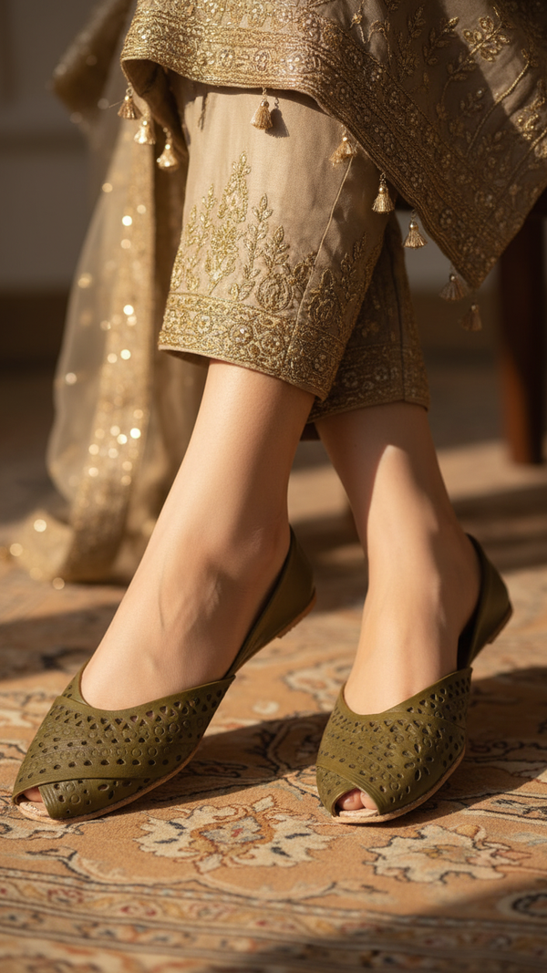 Mehndi Leather Khussa EC8639