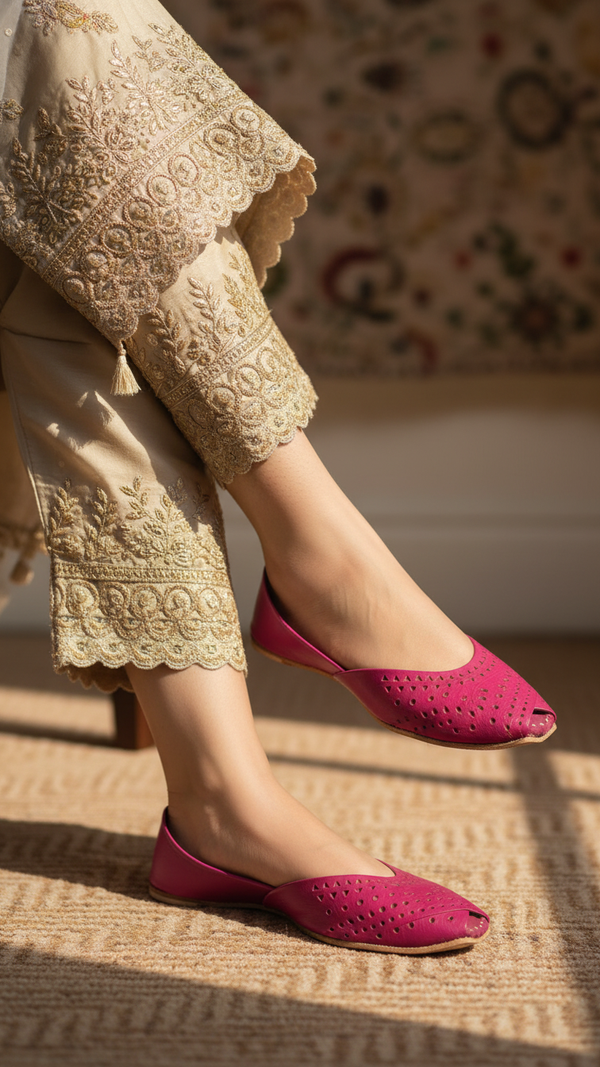 SK Pink Leather Khussa EC8639