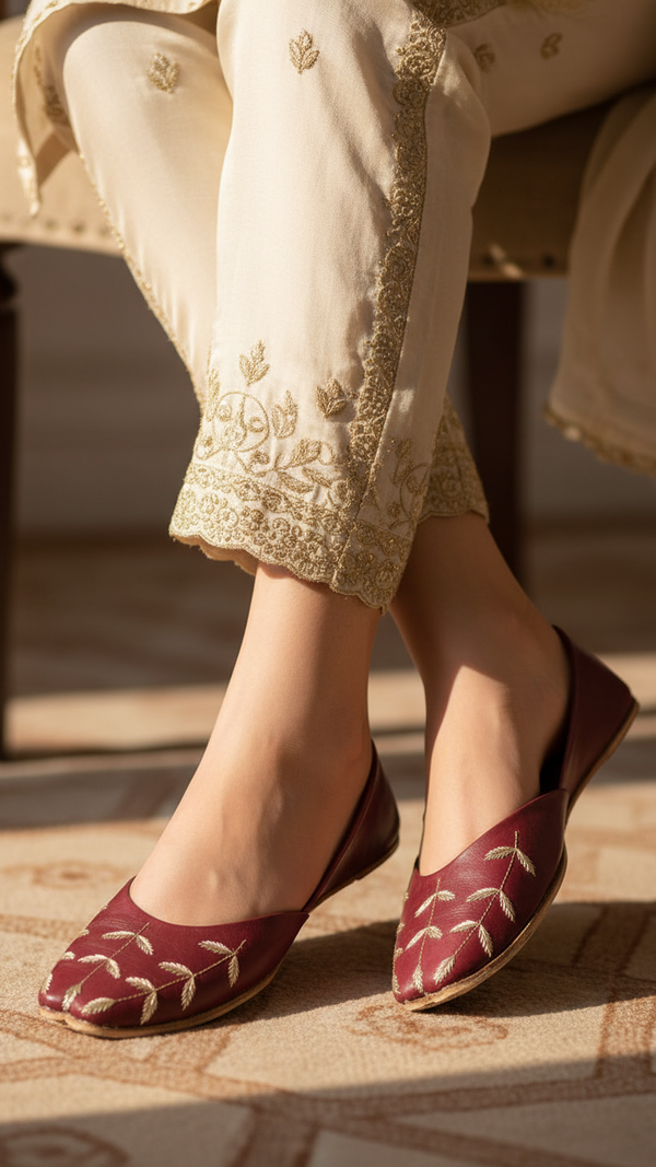 Maroon Leather Khussa EC8659
