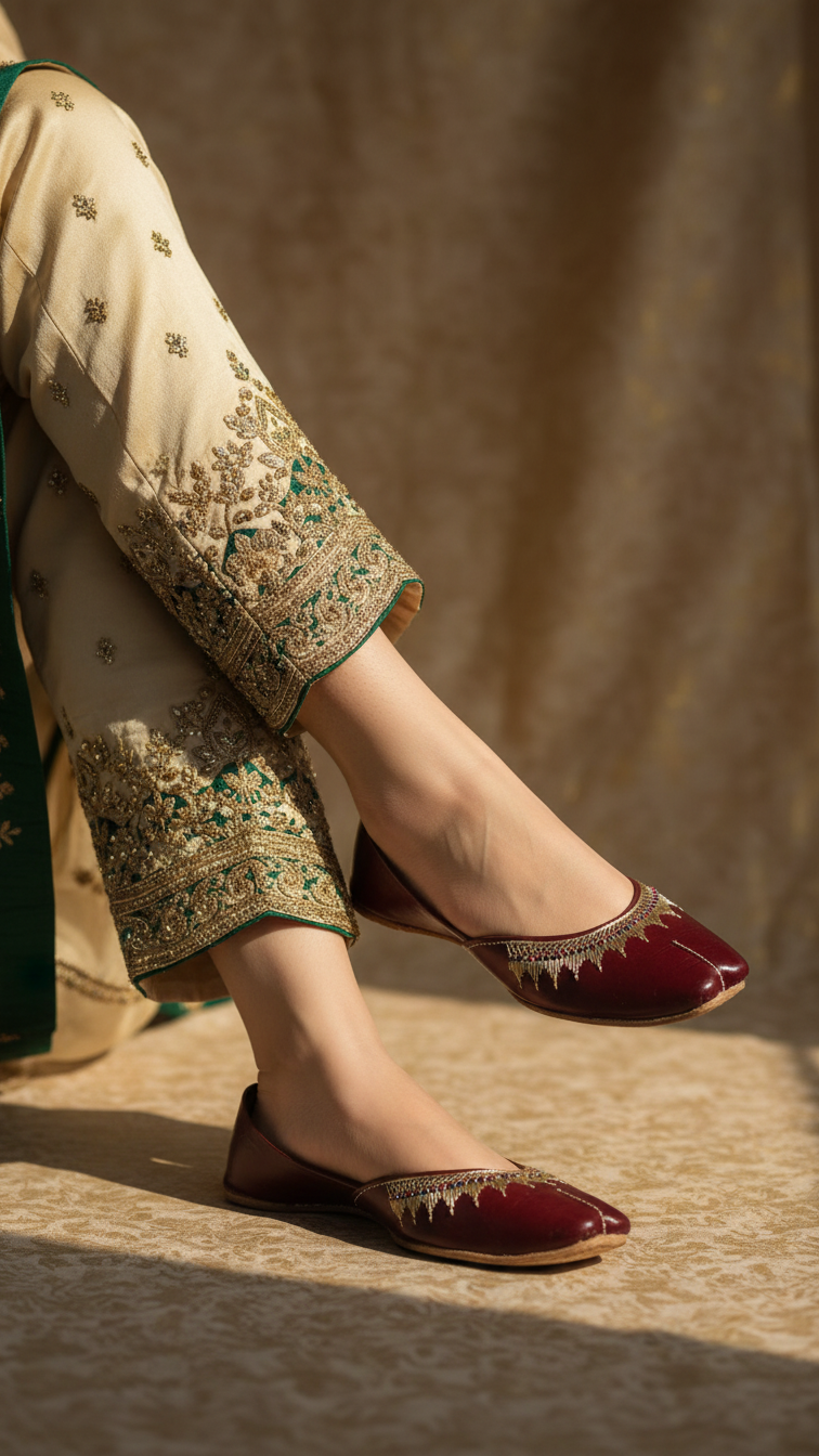 Maroon Leather Khussa For Women EC8672