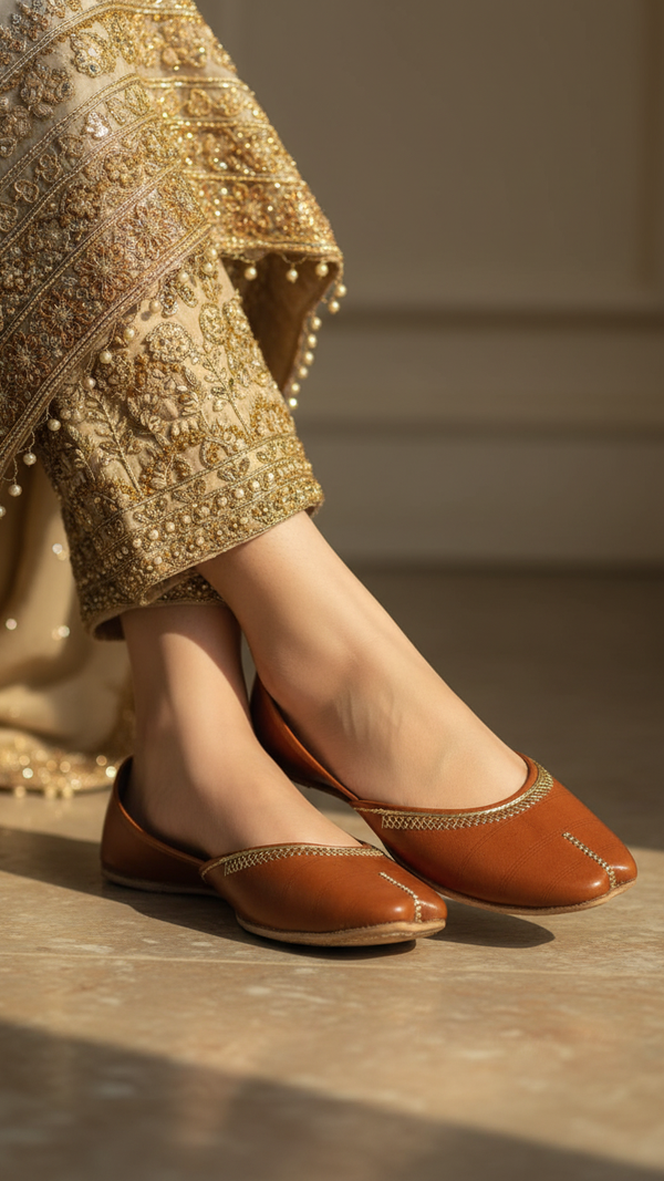 Brown Leather Khussa For Women EC8673