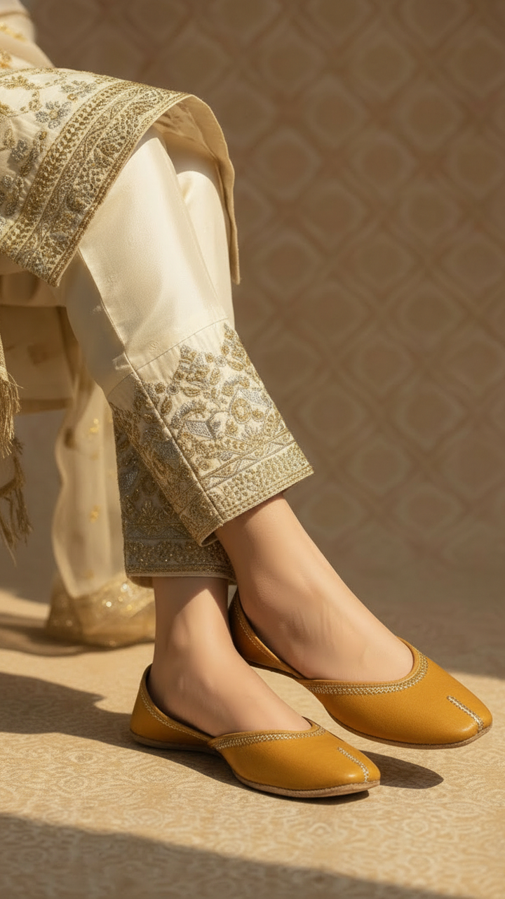 Mustard Leather Khussa For Women EC8673
