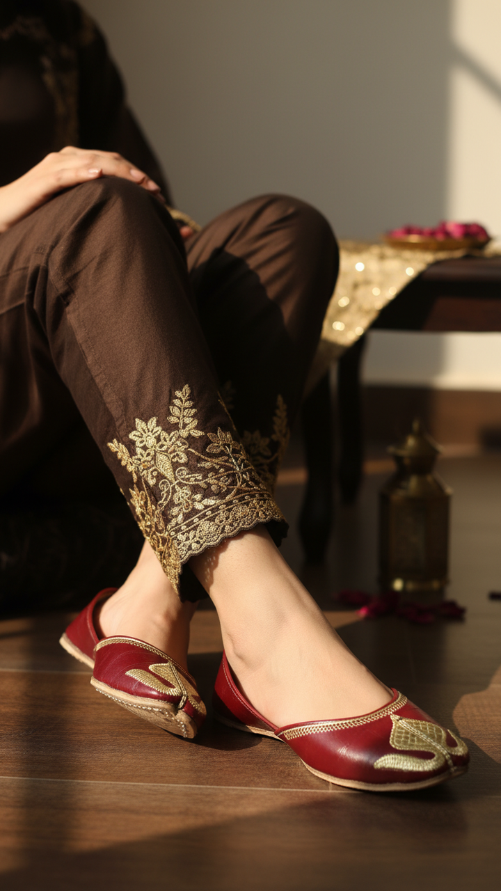 Maroon Leather Khussa For Women EC8676