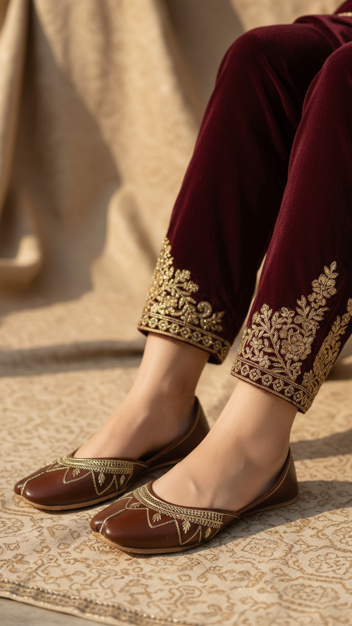 Brown Leather Khussa For Women EC8677