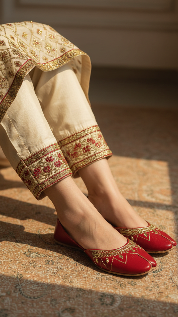 Red Leather Khussa For Women EC8677