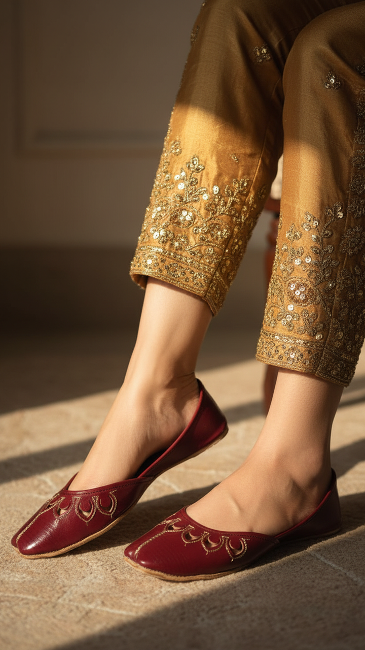 Maroon Leather Khussa For Women EC8678