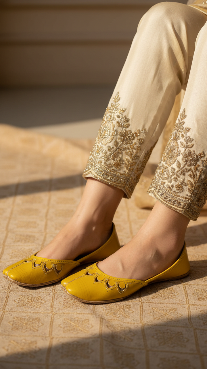 Yellow Leather Khussa For Women EC8678