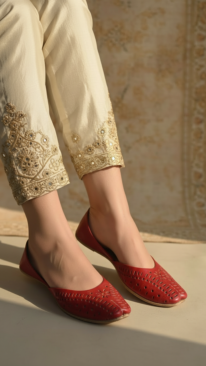 Red Leather Khussa For Women EC8680