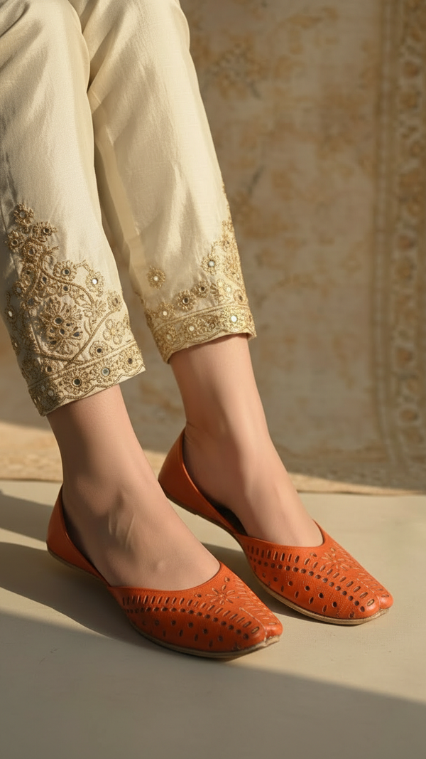 Orange Leather Khussa For Women EC8680