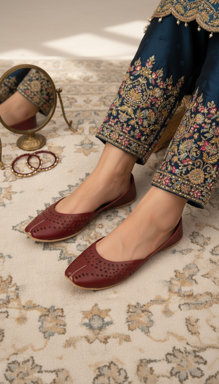 Maroon Leather Khussa For Women EC8694