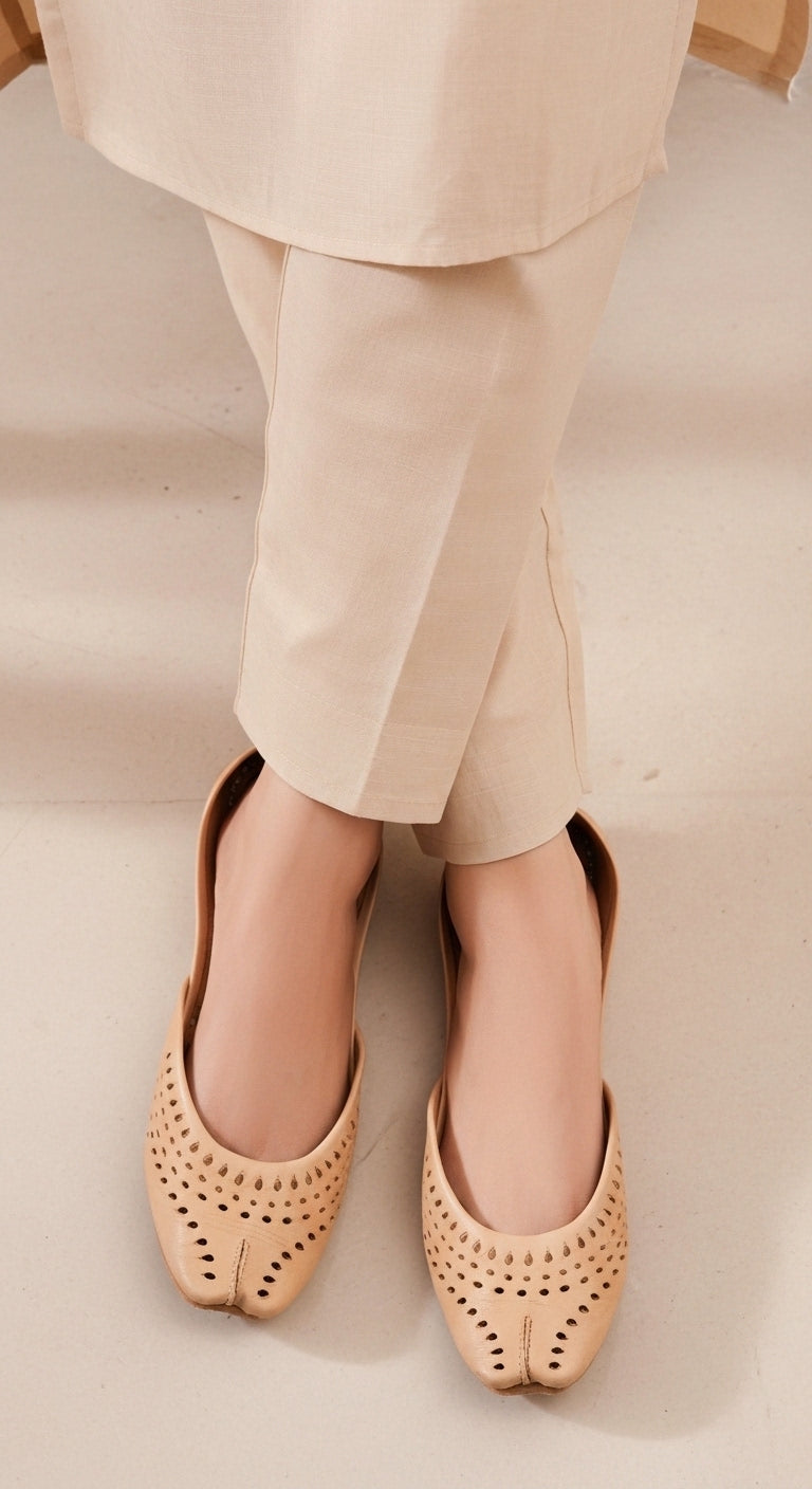 Beige Leather Khussa For Women EC8694