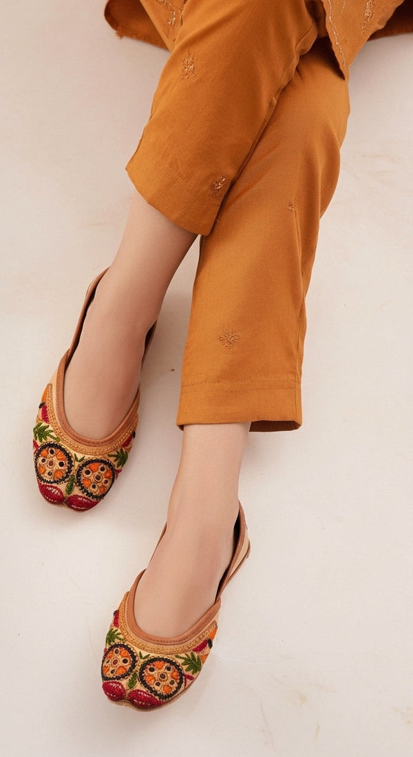 Beige Leather Khussa For Women EC8696