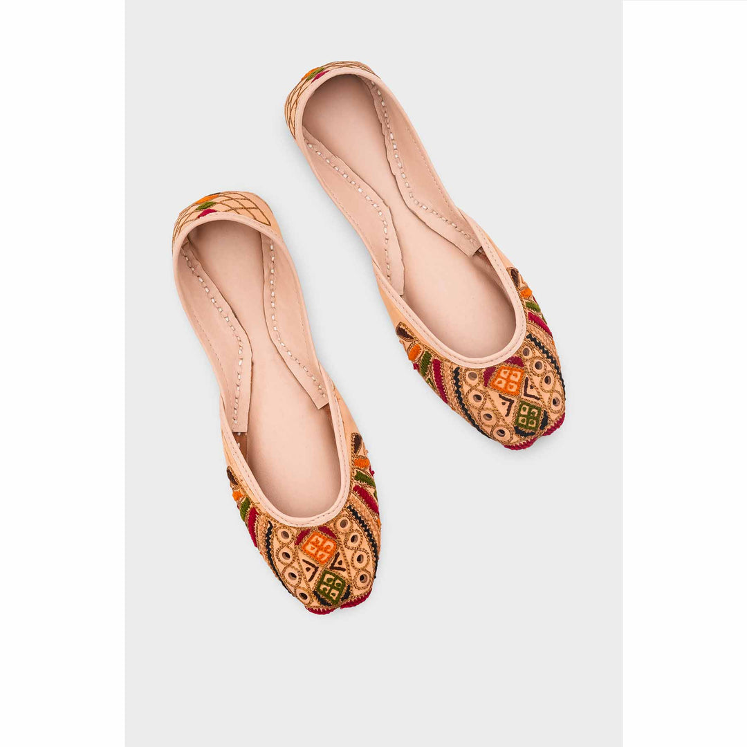 Beige Leather Khussa For Women EC8708