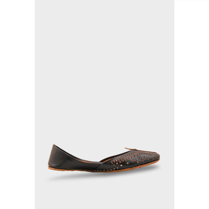 Black Leather Khussa For Women EC8710