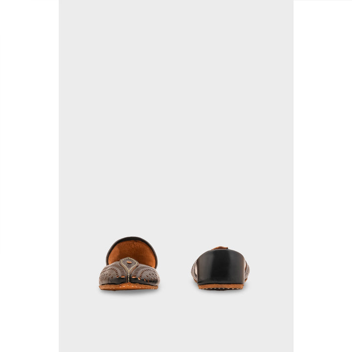 Black Leather Khussa For Women EC8710