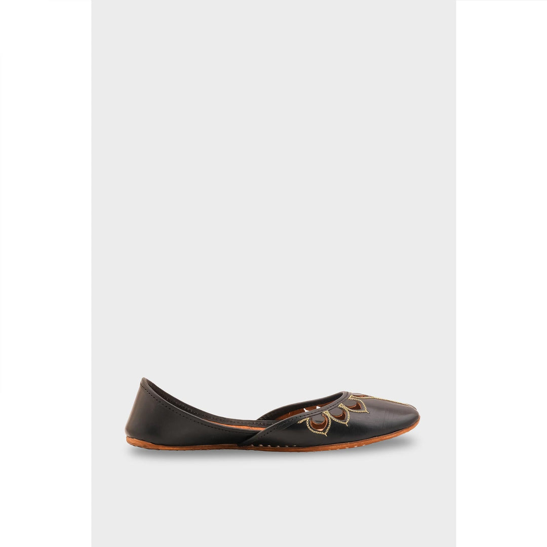 Black Leather Khussa For Women EC8711