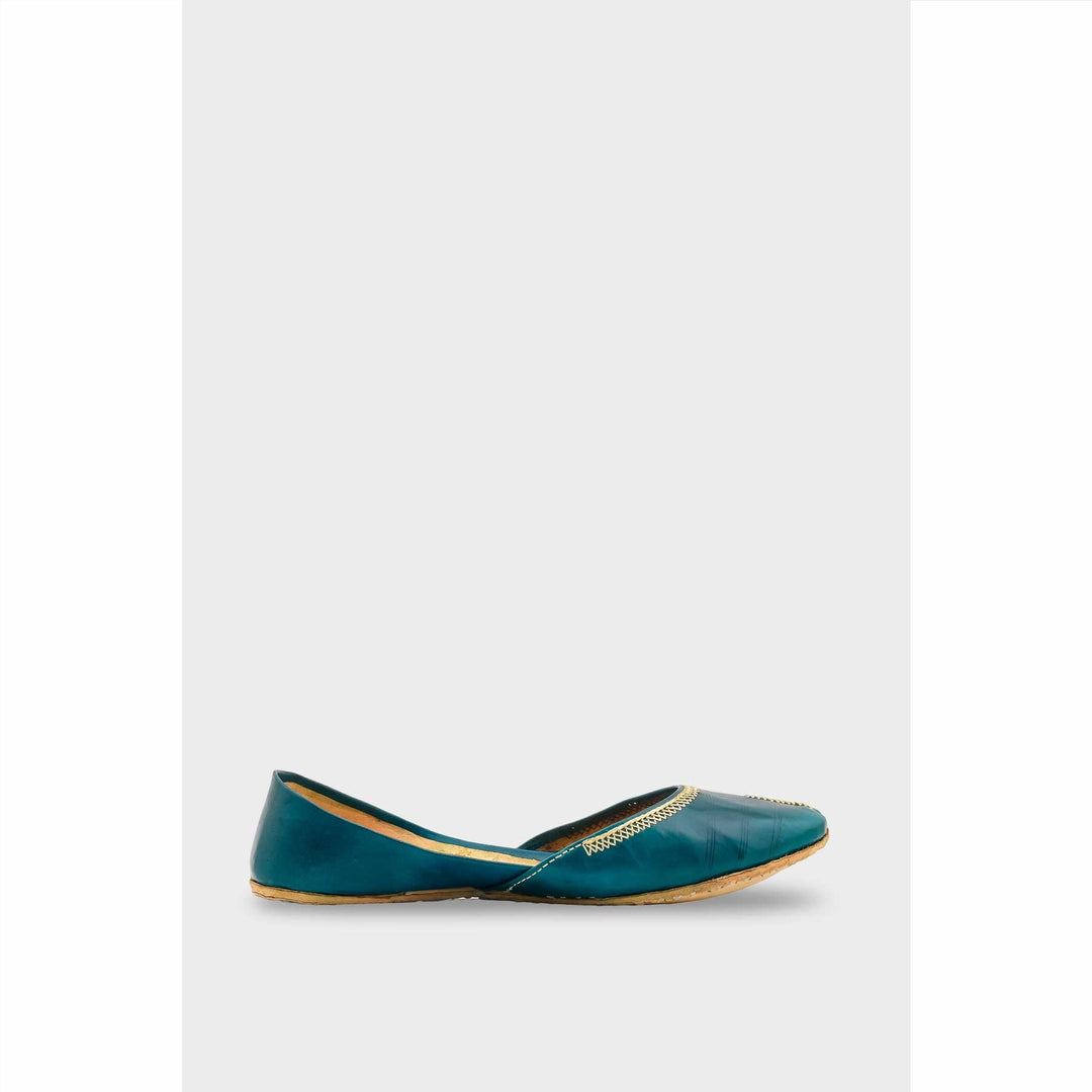 Seagreen Leather Khussa For Women EC8712