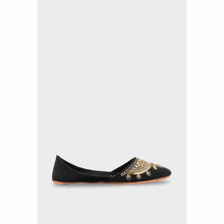 Black Leather Khussa For Women EC8765
