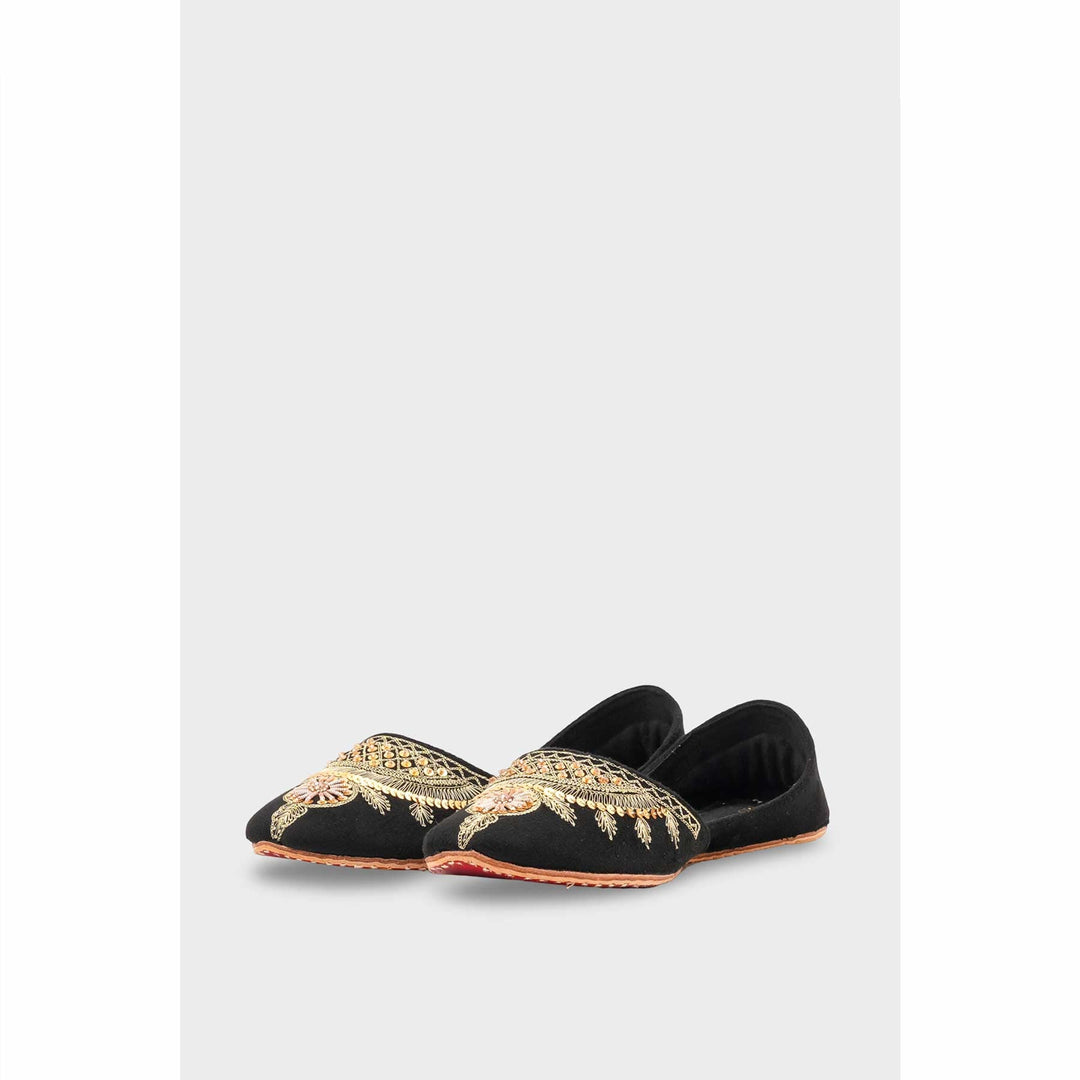 Black Leather Khussa For Women EC8765