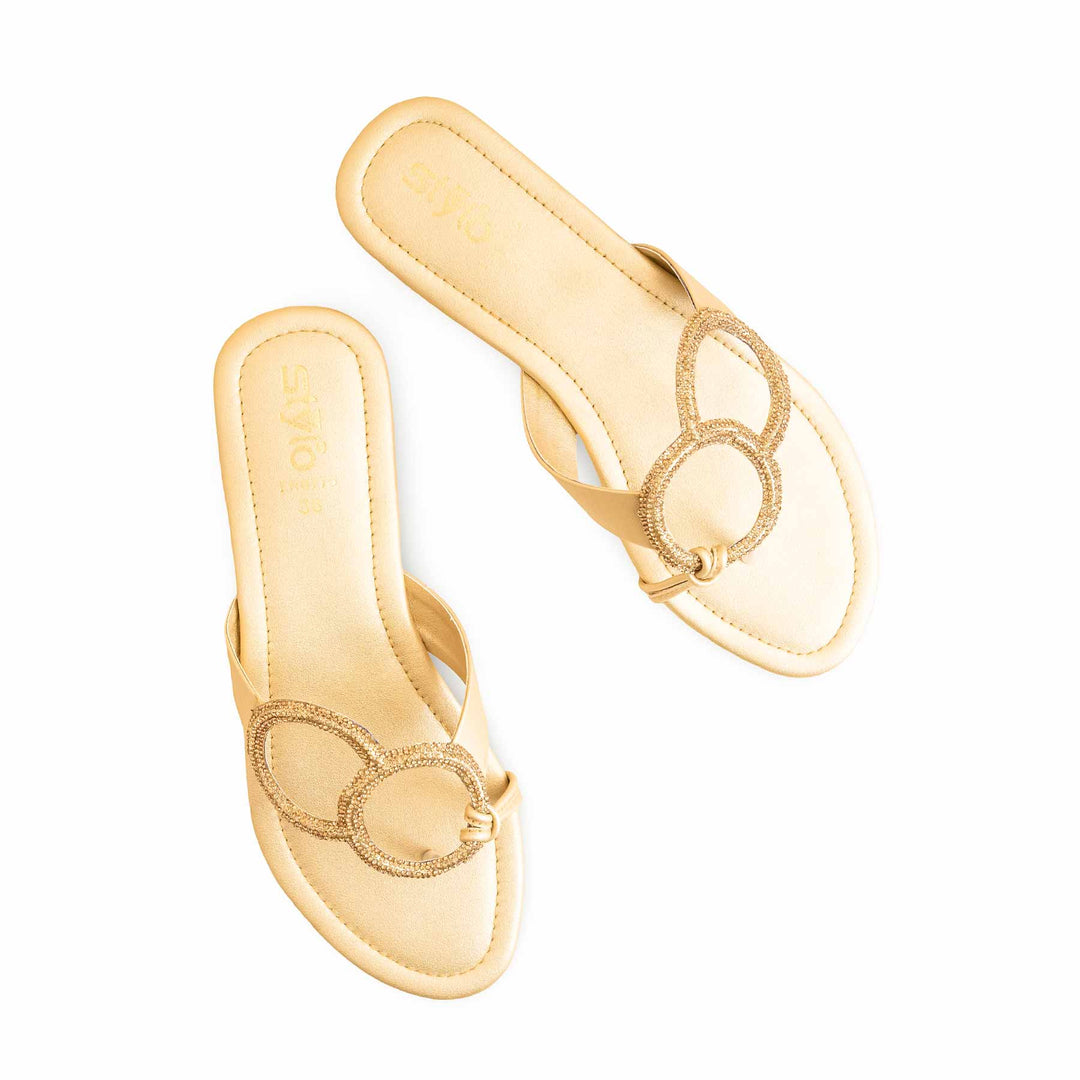 Golden Fancy Chappal For Women FN0775