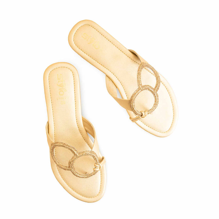 Golden Fancy Chappal For Women FN0775