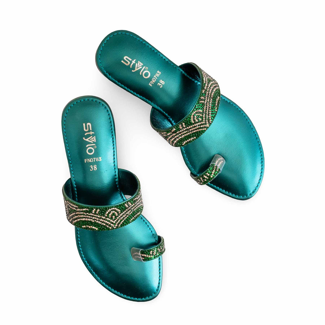 Green Fancy Chappal For Women FN0783
