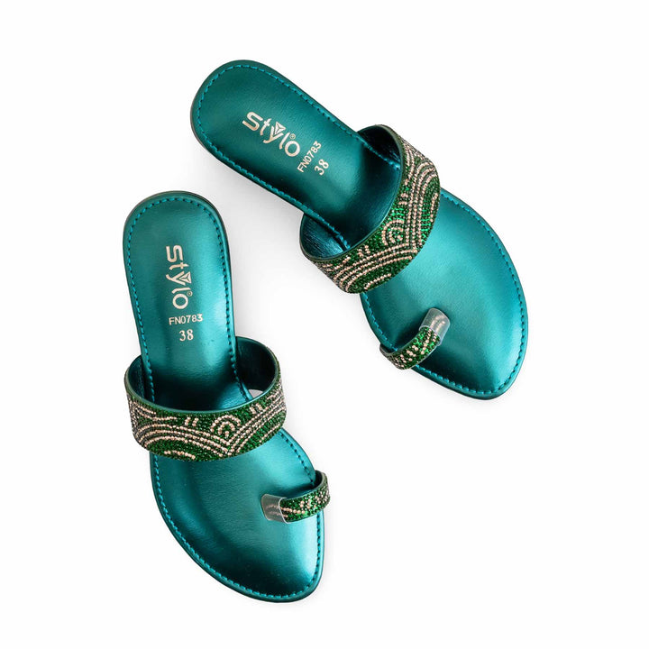 Green Fancy Chappal For Women FN0783
