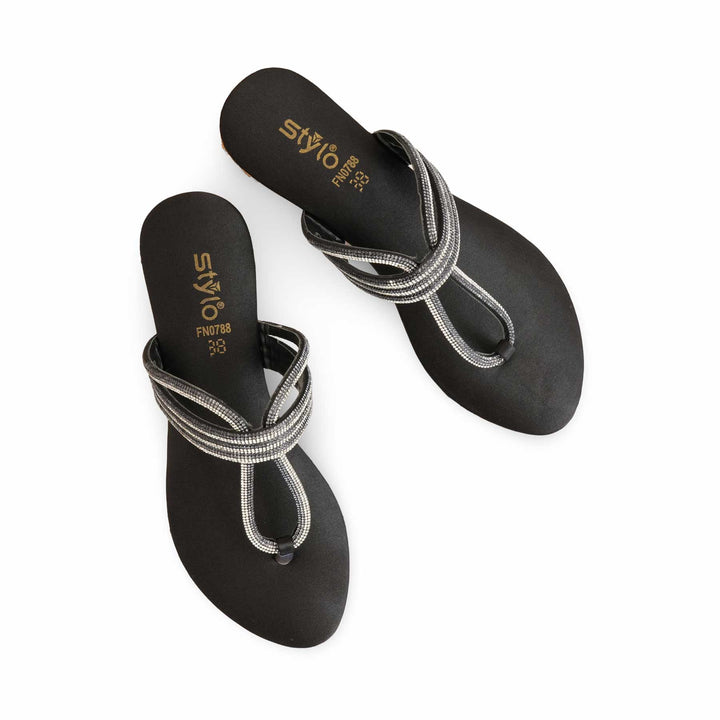 Black Fancy Chappal For Women FN0788