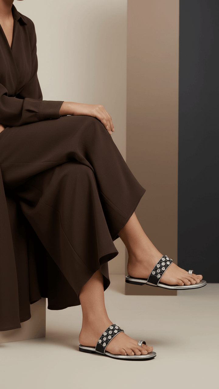 Grey Fancy Chappal For Women FN0793