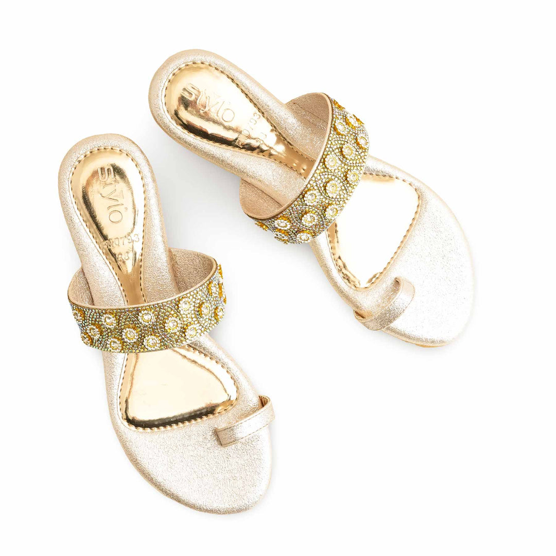 Golden Fancy Chappal For Women FN0793