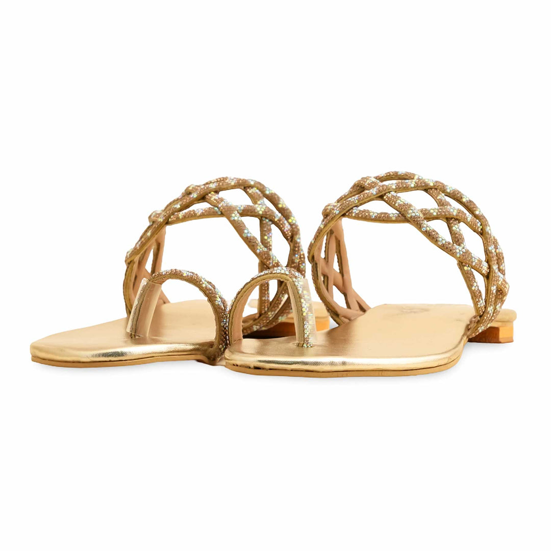Golden Fancy Chappal For Women FN0804