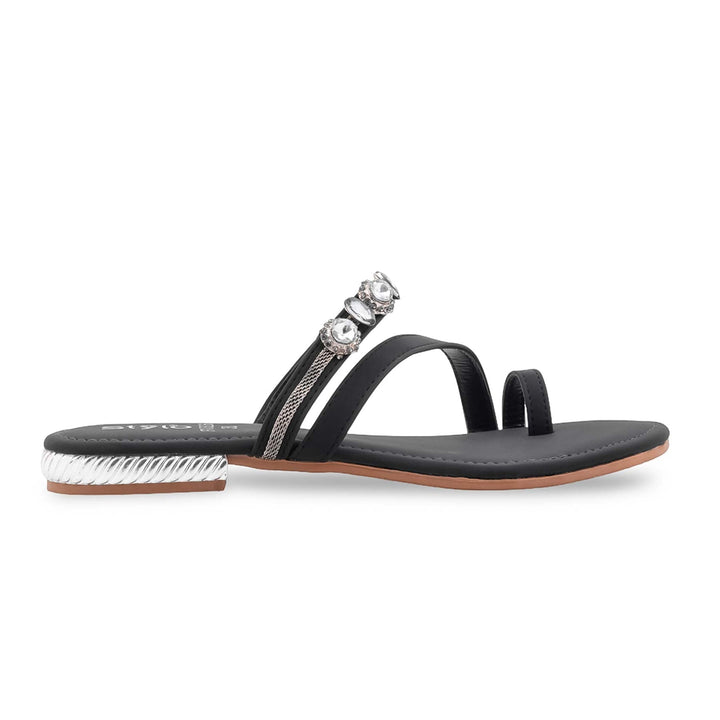 Black Fancy Chappal For Women FN0826