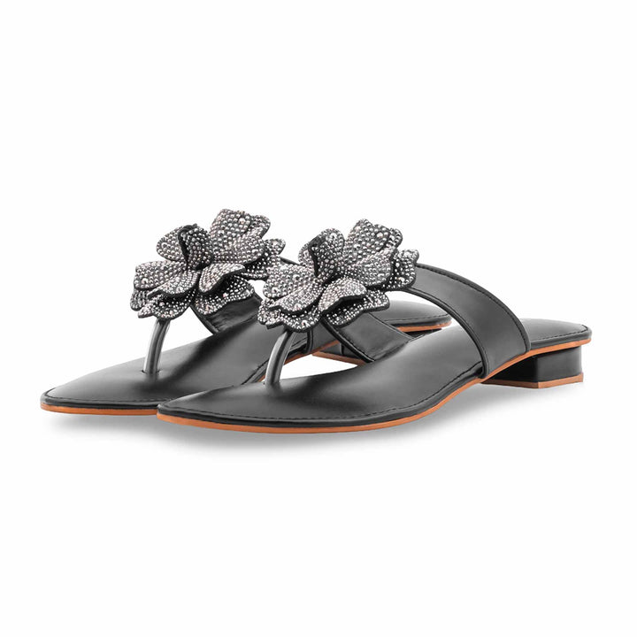 Black Fancy Chappal For Women FN0838