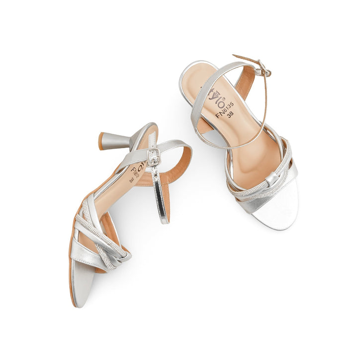 Silver Fancy Sandal For Women FN6135