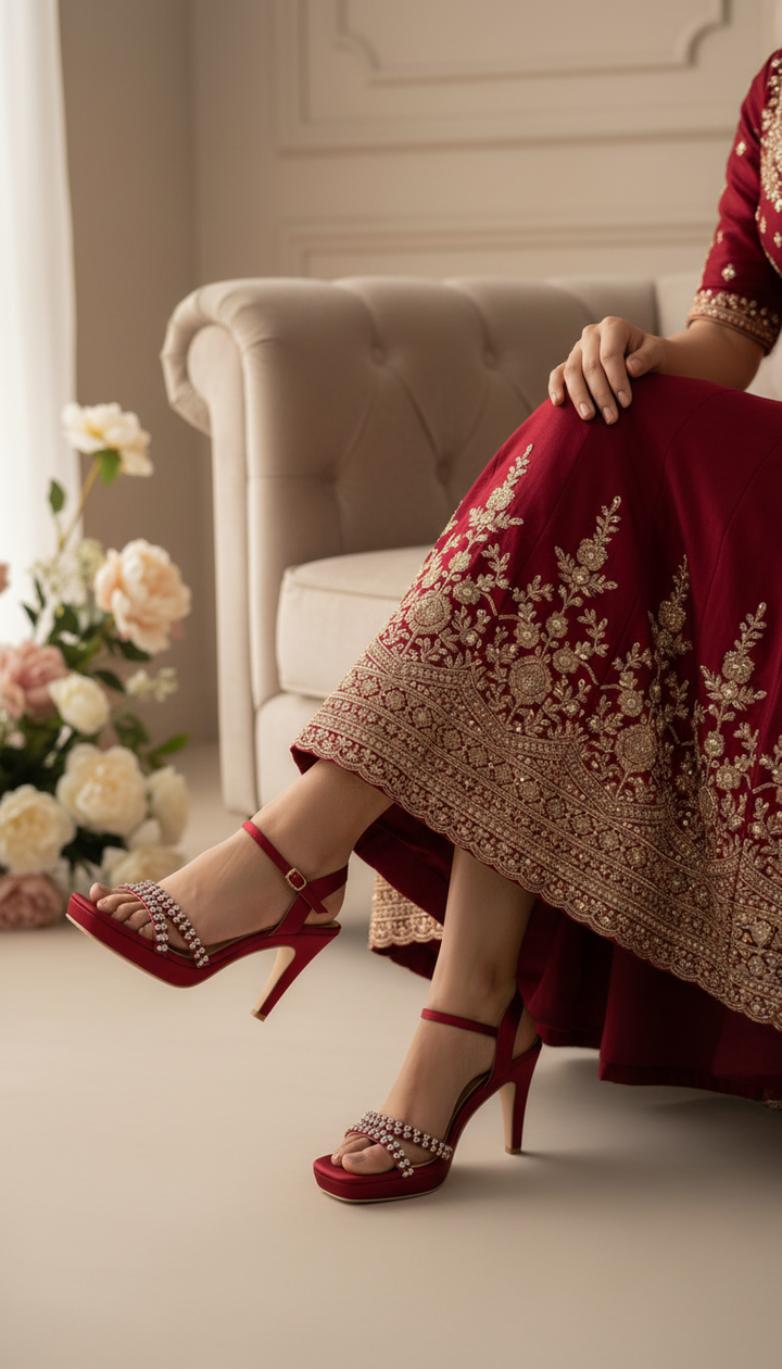 Maroon Fancy Bridal Sandal FN6150
