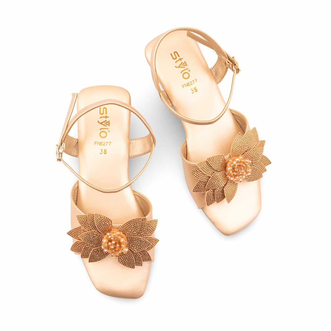 Golden Fancy Sandal For Ladies FN6277