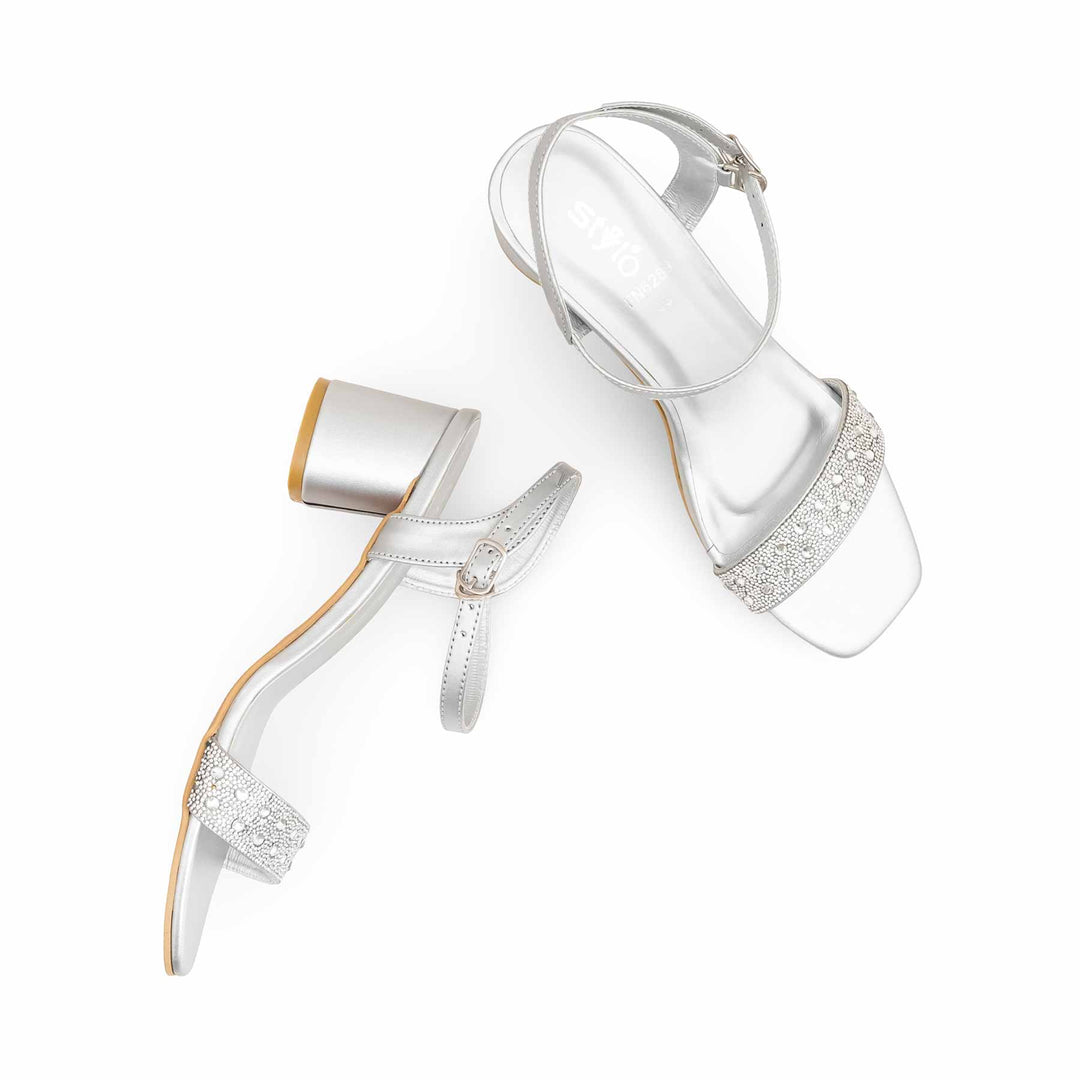 Silver Fancy Sandal For Women FN6289