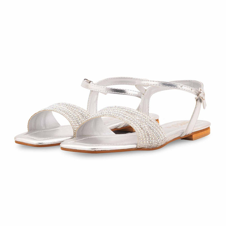 Silver Fancy Sandal For Women FN6297
