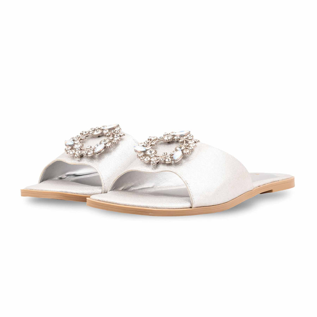 Silver Fancy Slipper For Ladies FN8036