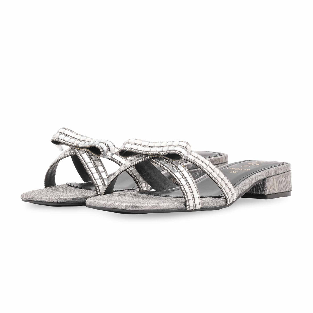 Silver Fancy Slipper For Women FN8038