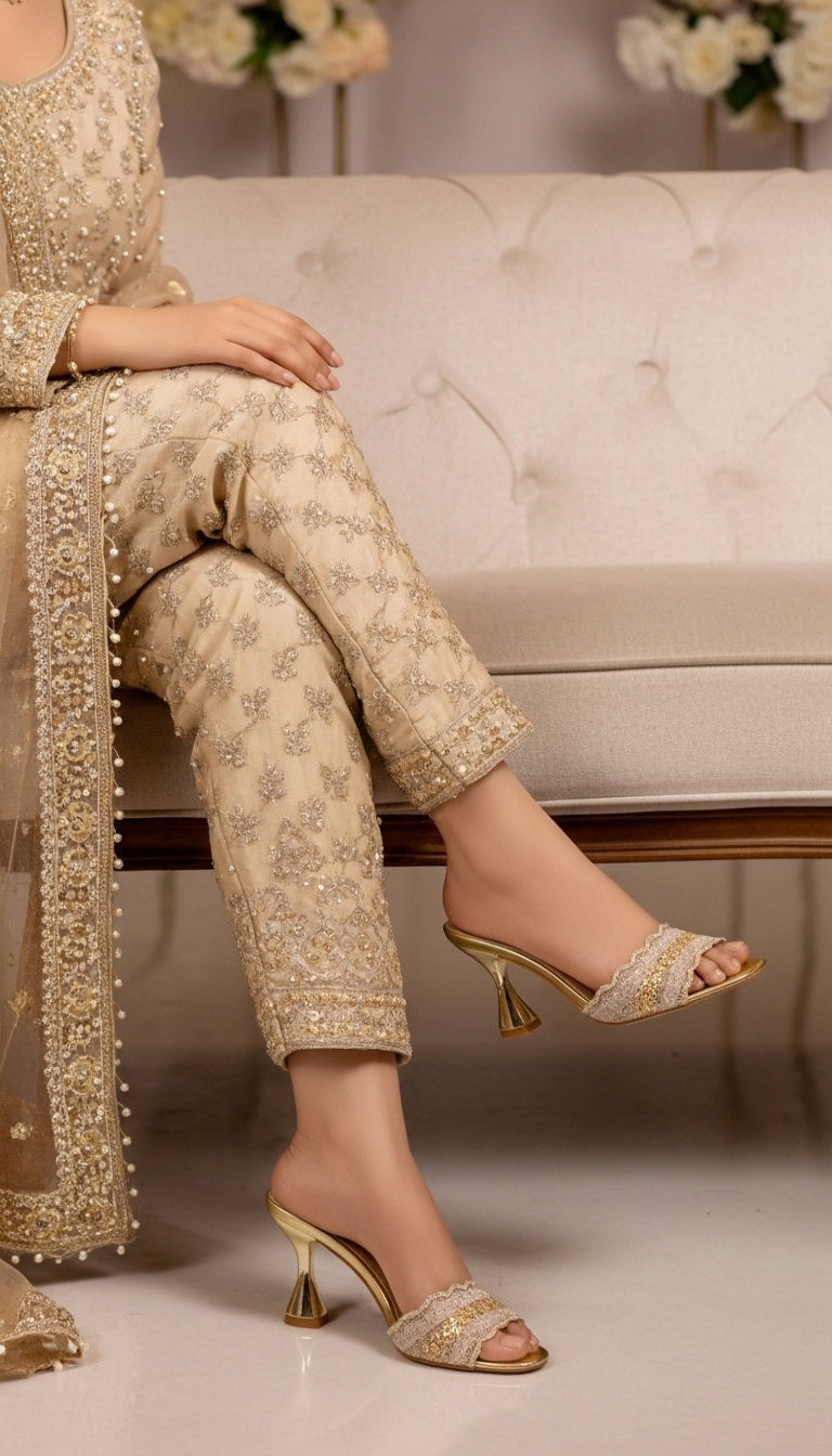 Golden Fancy Slipper For Ladies FN8063