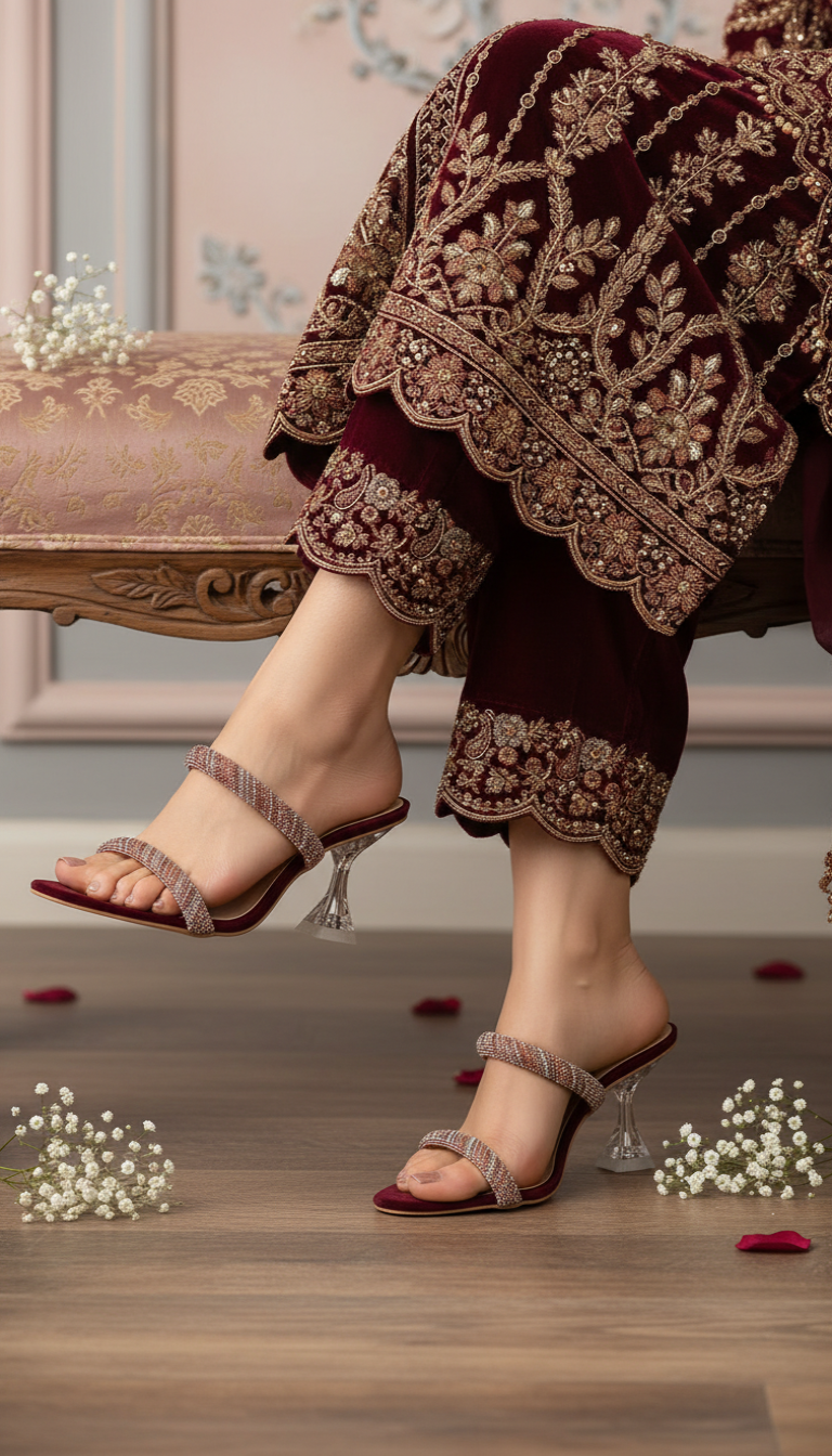 Maroon Fancy Slipper For Ladies FN8066