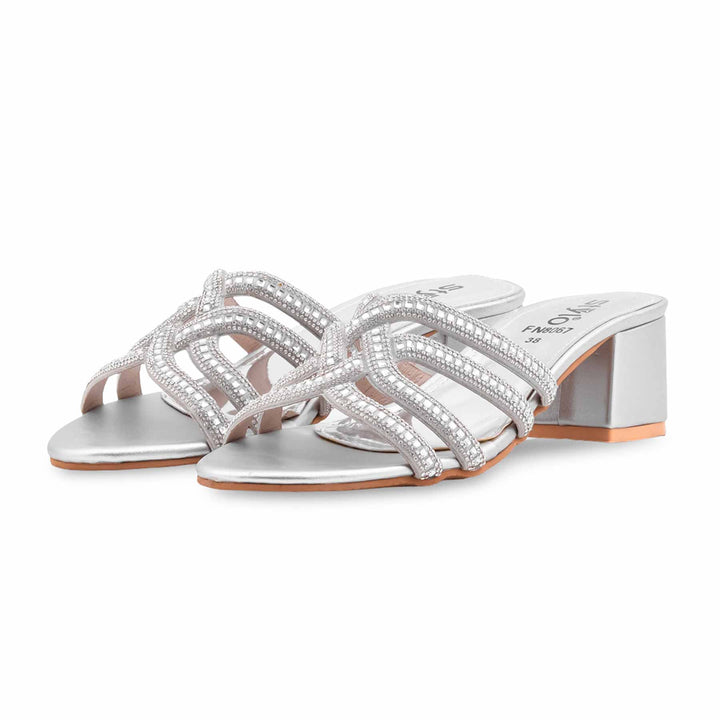 Silver Fancy Slipper For Ladies FN8067