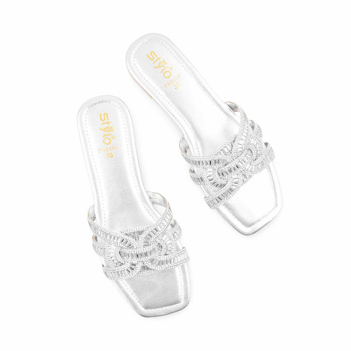 Silver Fancy Slipper For Ladies FN8089