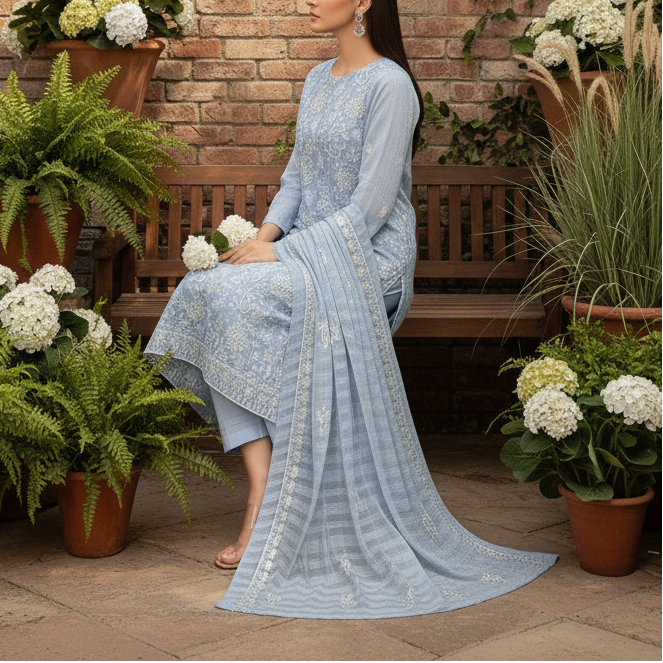 3PC Unstitched Embroidered Suit US5505