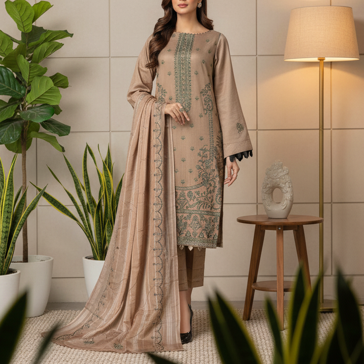 3PC Unstitched Embroidered Suit US5497